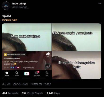 Viral Wanita Jadikan Tragedi KRI Nanggala 402 Konten Galau. (Twitter/@indocringe_)