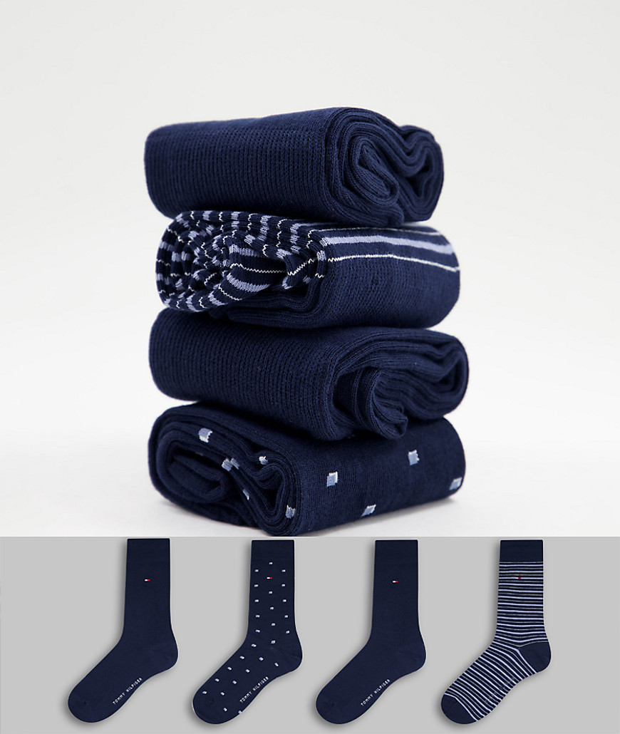 Tommy Hilfiger 4 pack stripe dot and plain socks in navy