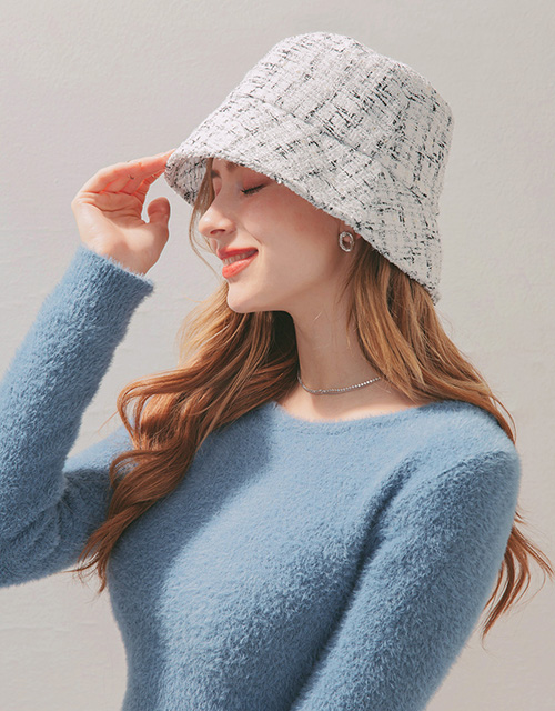 小香風毛呢格紋漁夫帽