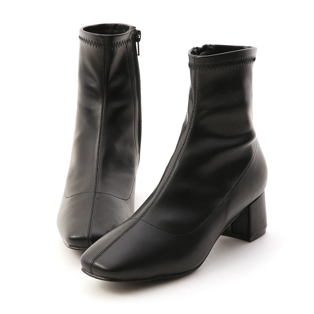 D+AF 秋冬定番．素面合腿中跟方頭襪靴