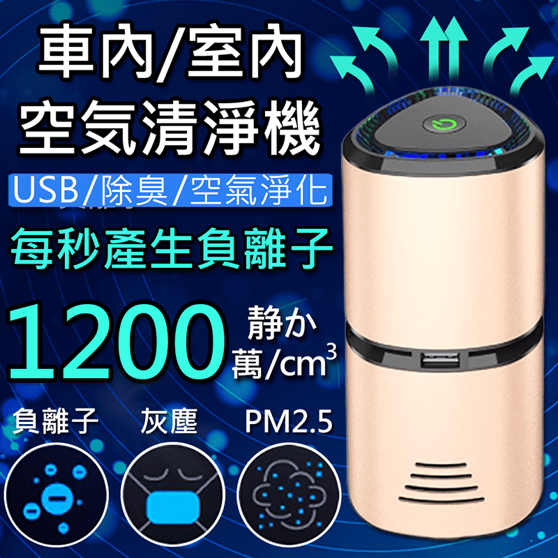 J8空氣清淨機，有效去除多種空氣中有害物質，高達500萬高密度負離子，USB充電孔，解決車充被占用的煩惱，有效分解氣味分子、潔淨空氣，一機多用，隨身杯型空氣淨化器，輕巧易攜帶，家中車內皆可使用，一鍵式