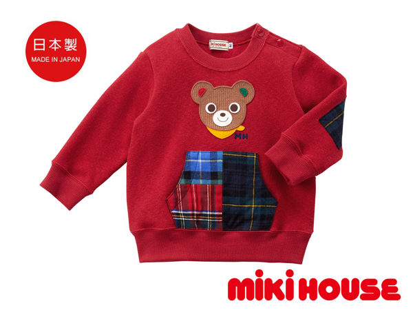 格紋口袋的普奇熊長袖運動衫 可愛的普奇熊臉編織貼繡更顯特色