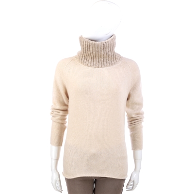 FABIANA FILIPPI 米色針織拼接設計高領長袖毛衣(62% LANA)