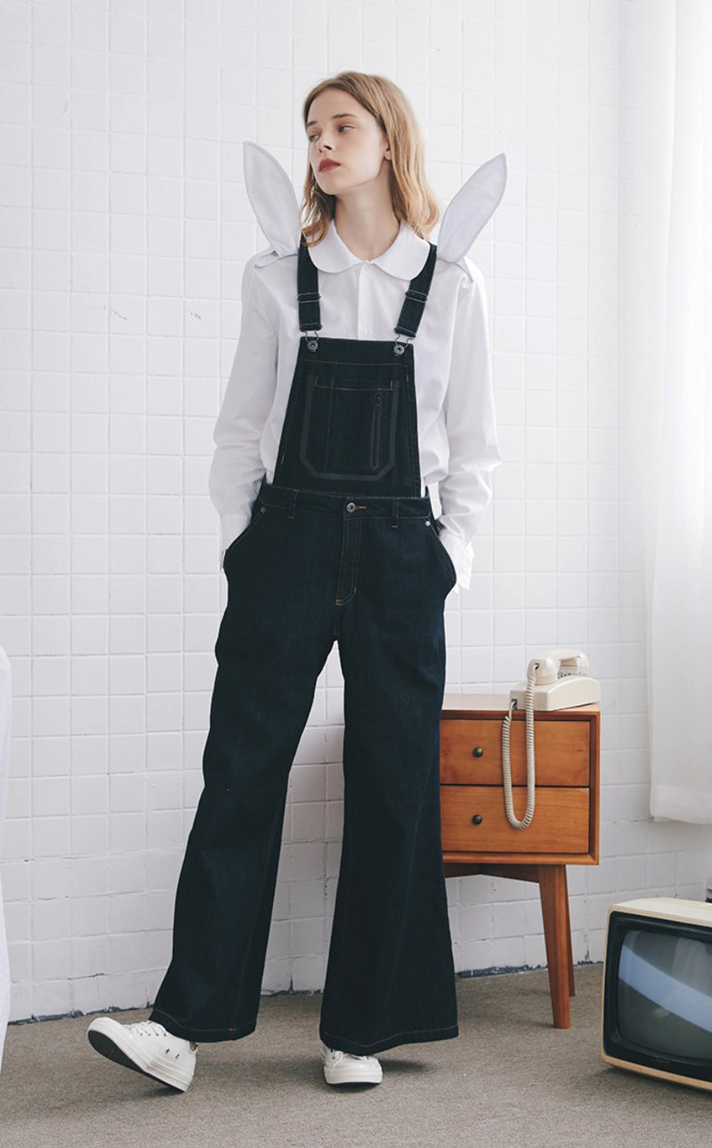 可拆式吊帶褲 牛仔褲 喇叭褲 - imakokoni