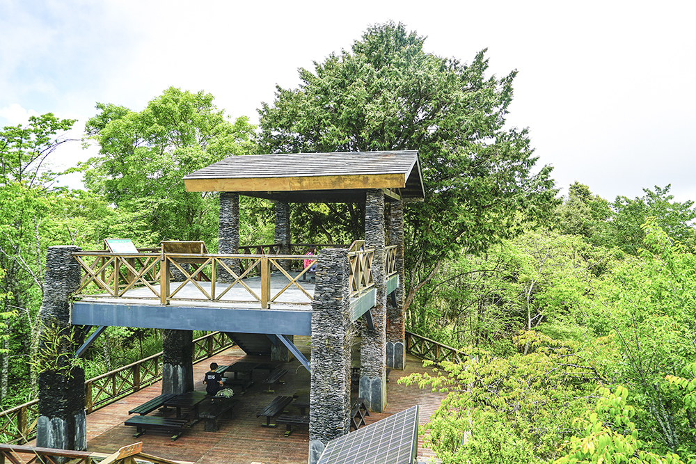 瞭望臺所在地為小百岳之一的東藤枝山，設有三等三角點，從前為林火通報功能，展望視野極佳，冬季時常可見雲海。(攝影/Cindy Lee)