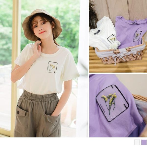 《AB10277-》高含棉乾燥花點綴上衣 OB嚴選