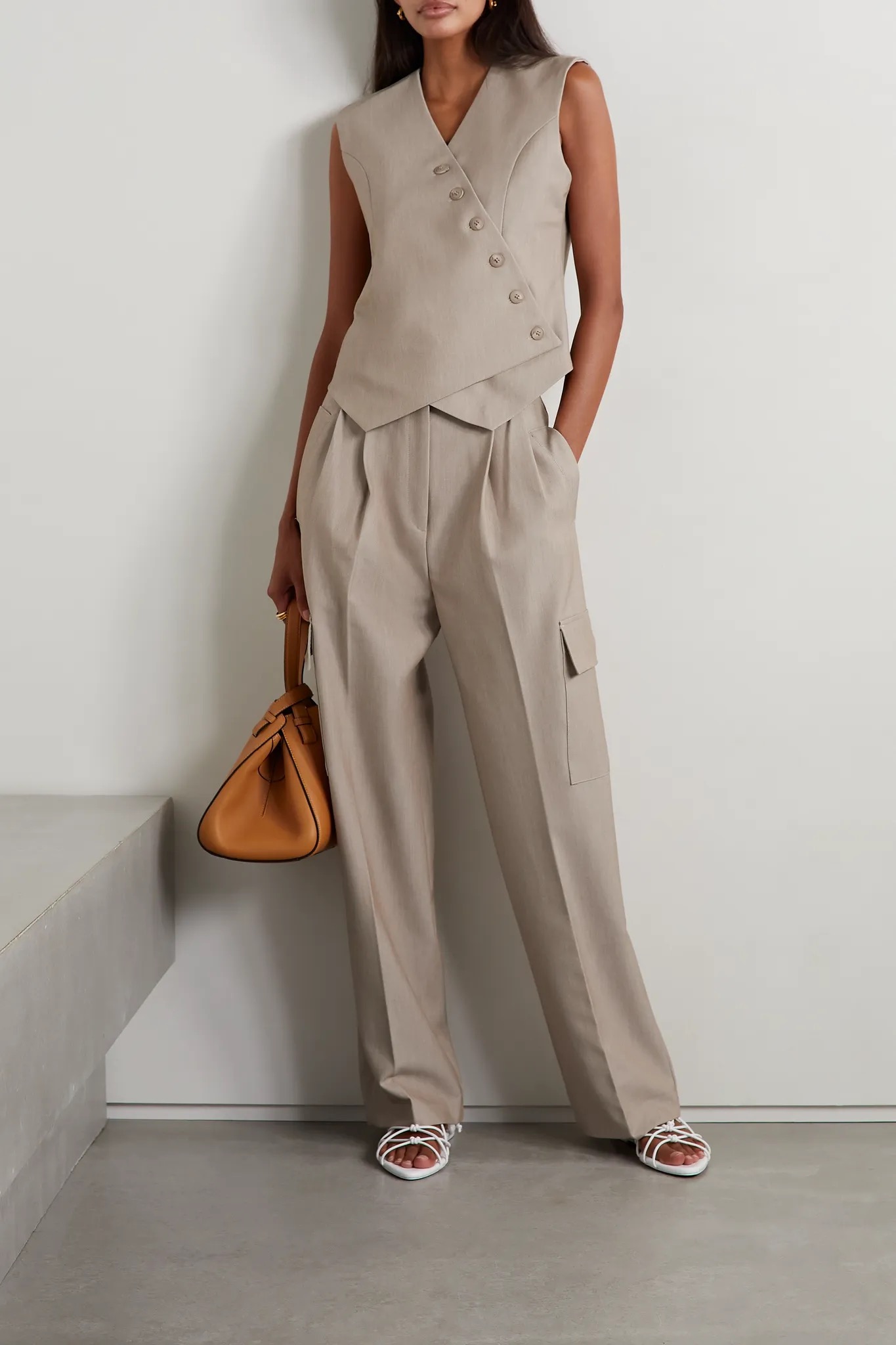 Frankie Shop Maesa pleated woven wide-leg cargo pants