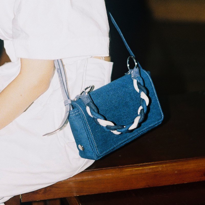 原創設計 辮子手把 牛仔小包 小眾女包 拼接工藝