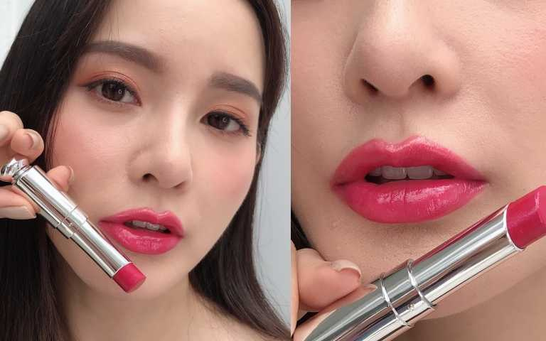 模特兒試色Dior迪奧癮誘超模巨星唇膏#976(圖/黃筱婷攝影)