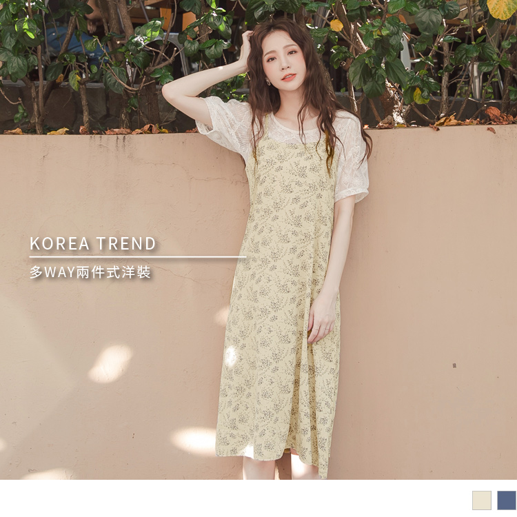 採用輕盈的雪紡面料，具有優良垂墜性， 浪漫的碎花與不易起皺的特性，讓穿著更顯優雅有質感。 上衣親膚柔軟的質調，加入細膩的透膚蕾絲繡花，勾勒出唯美的渡假氛圍。 此款2色微性感蕾絲短袖上衣+抗暑涼夏的細肩