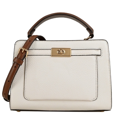 COACH Lane 轉釦皮帶皮革手提斜背兩用包(小/米白)