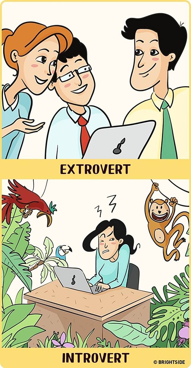 9 Ilustrasi Lucu Tentang Perbedaan Orang Introvert Ekstrovert