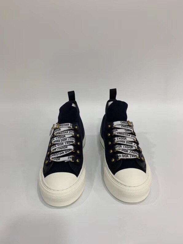 【Chiu189英歐代購】CHRISTIAN DIOR 標語鞋帶 法蘭絨休閒鞋 厚底鞋 帆布鞋 深藍色 CD 襪子鞋