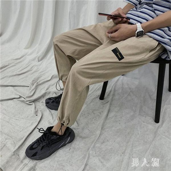 2019夏季韓版休閒褲男潮流青少年個性抽繩束腳褲簡約9分褲 JH2417『男人範』