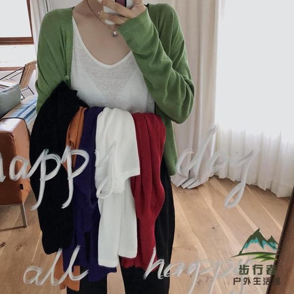 冰絲針織衫翻曬外套女開衫短款夏季薄款外搭披肩防曬衣【步行者戶外生活館】