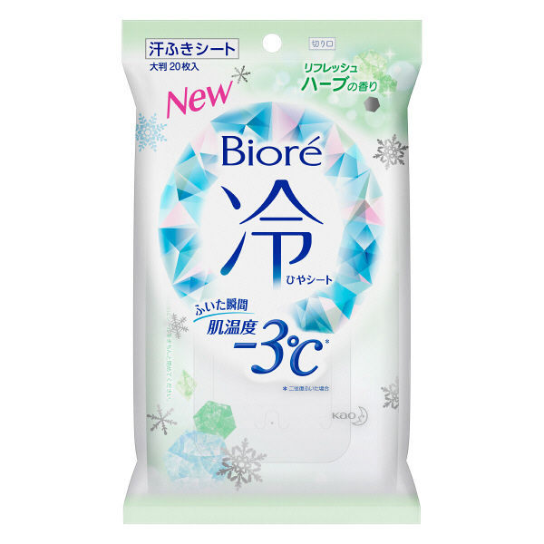 日本花王 Bioré -3度瞬間降溫冰涼濕紙巾 冰爽清新草本 （20枚入）