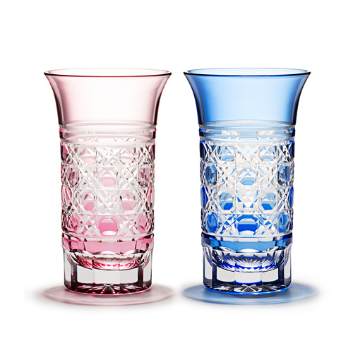 【總代理公司貨】田島硝子 江戸切子 清水秀高 金赤色×琉璃色 八角籠目紋 小啤酒杯 2入組 TG08-08-2 日本職人手工製作 傳統工藝 熱賣中!