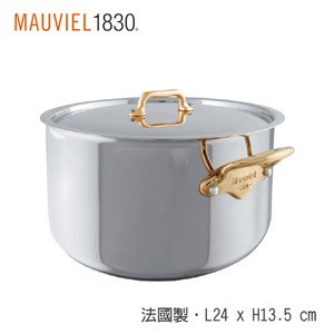 【MAUVIEL】法國M'Cook b不鏽鋼含蓋雙耳湯鍋-金色柄(24