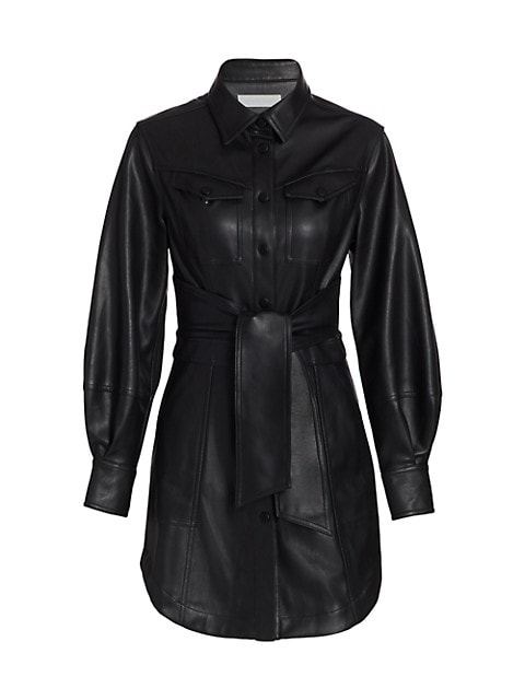 Leather-look design with a refined tailored fit.; Point collar; Long sleeves; Button placket; Polyur