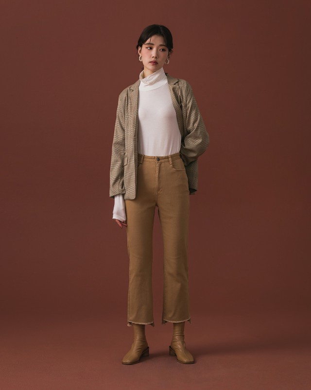 可愛格紋配色/後中開衩/前翻蓋真口袋/有內裡