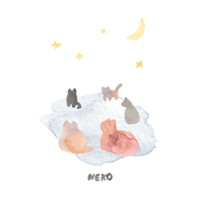 夜の猫の着せかえ。水彩