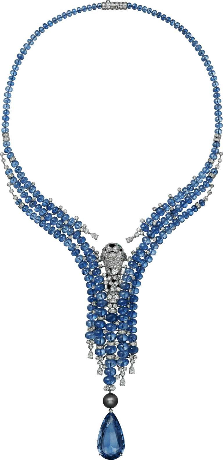 Cartier「L'AVENTUREUSE冒險的」美洲豹藍寶石項鍊╱61,000,000元。（圖╱Cartier提供）