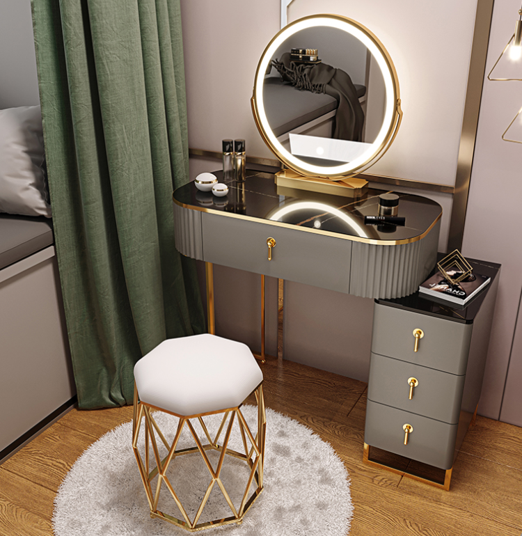 下單訂製 化妝桌 80cm單桌 梳妝台 書桌小型臥室現代簡約梳妝臺高級感輕奢多功能收納櫃一體化妝臺