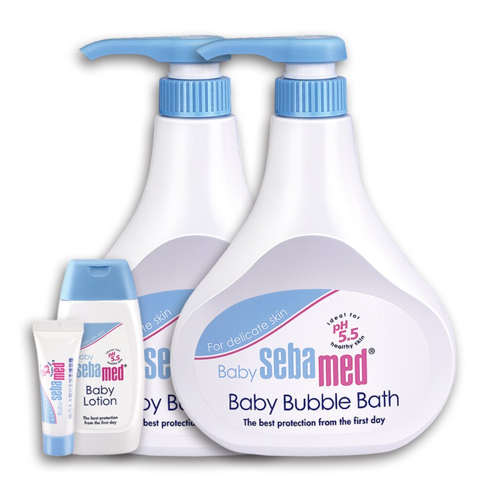 施巴 sebamed 嬰兒泡泡浴露 500ml X2入（贈嬰兒潤膚乳液100ml+嬰兒全效柔護面霜10ml）