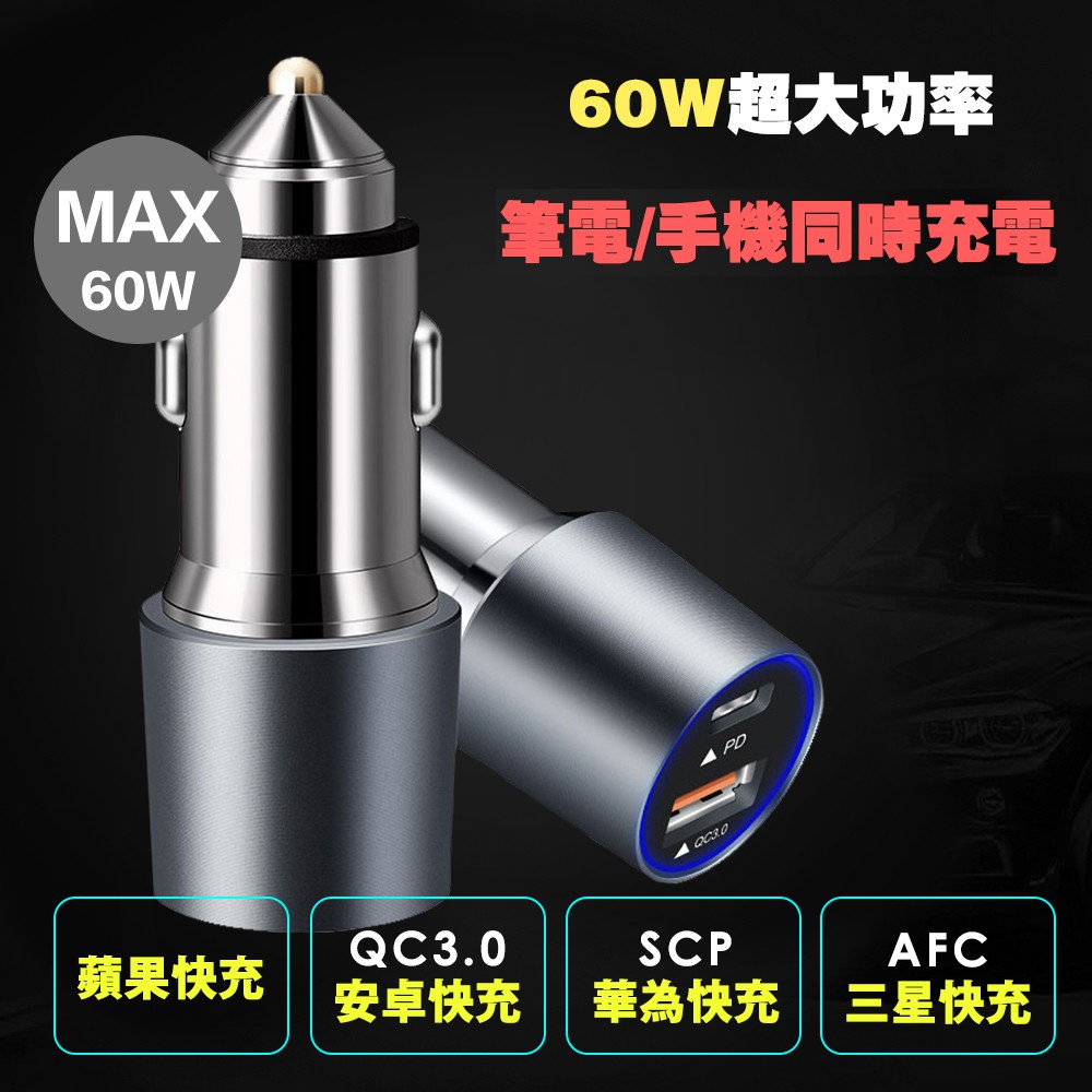 60W大功率, 支援手機、Mackbook,、iPad, Switch等可以同時充電。輸出總功率60W，PD輸出36W, QC3.0輸出24W，雙口同時快充。相容多達9種快充協議，PD3.0, QC3