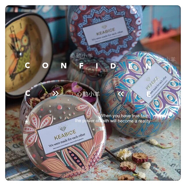 燙金幾何土耳其圖騰蠟燭鐵盒節送禮包裝面霜聖誕節精油蠟燭鐵盒，可裝茶葉糖果禮物餅乾迷你收納