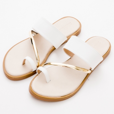 River&Moon中大尺碼-金屬飾條套指涼拖鞋-白