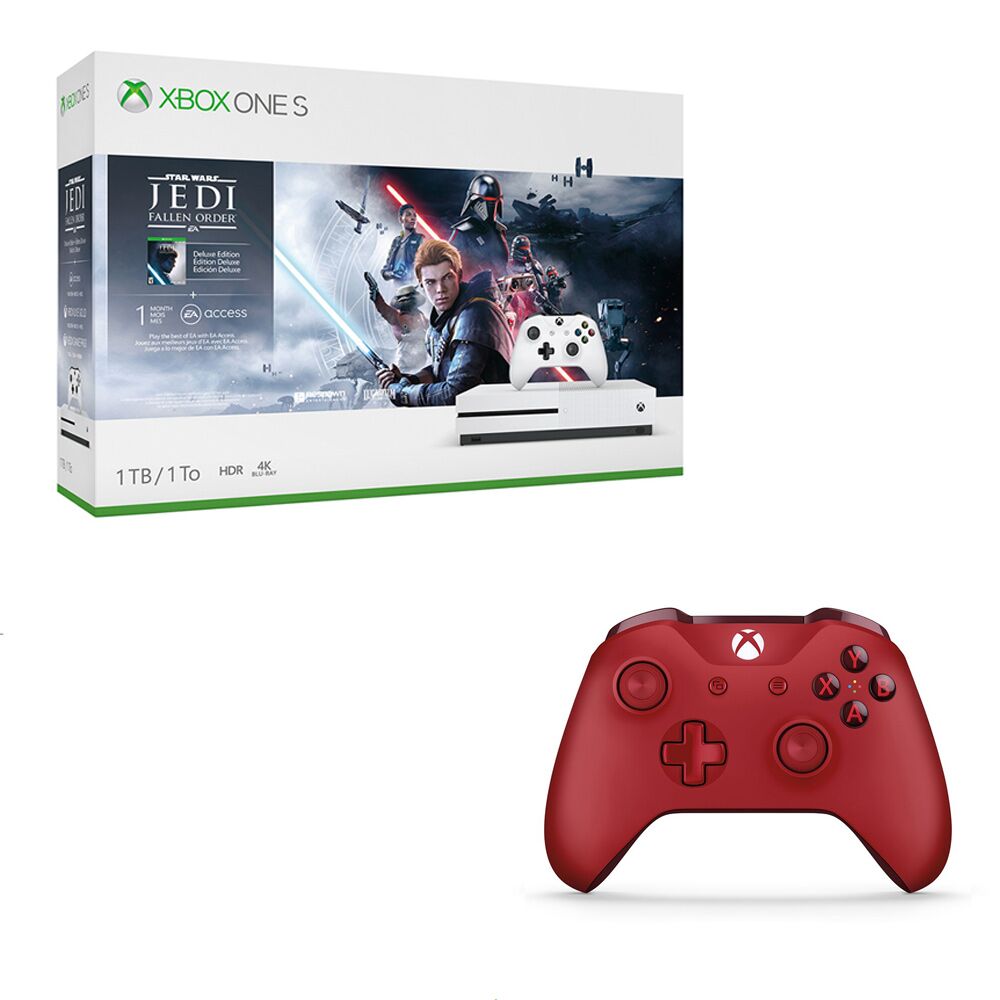 • Xbox One S 1TB主機 + 無線控制器(紅色)• Xbox One 無線控制器（冰雪白）• Star Wars Jedi: Fallen Order™ 豪華版• 1 個月 EA Acce