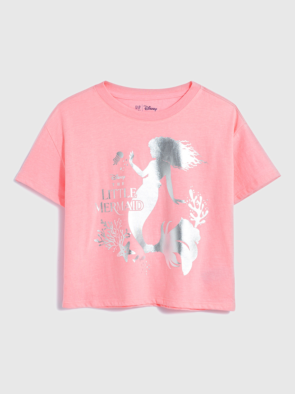 女童 Gap x Disney迪士尼聯名 小美人魚印花圓領短袖T恤-亮粉色