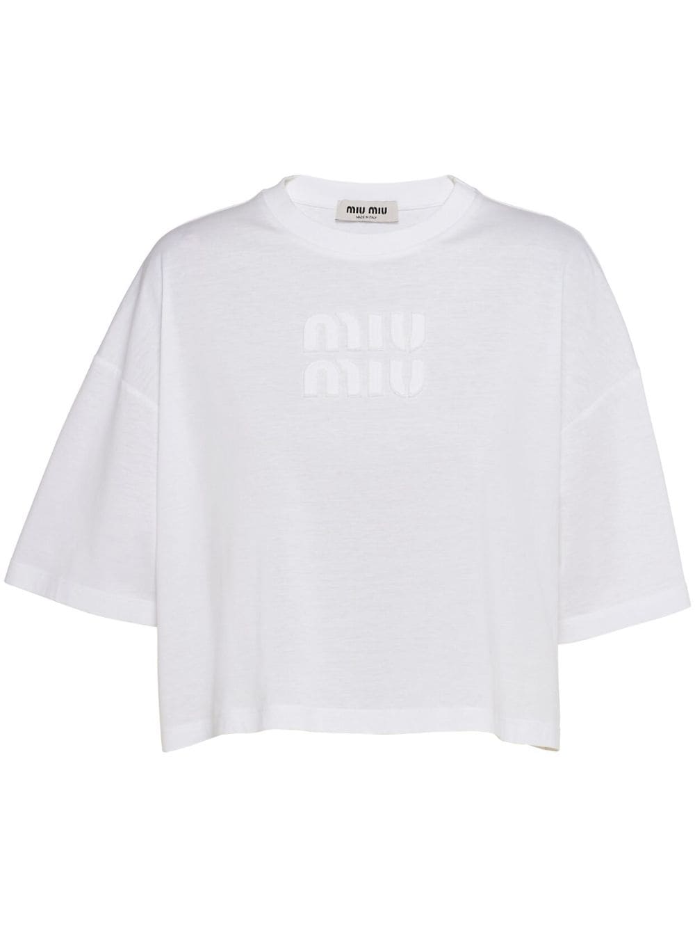 Miu Miu - embroidered-logo cotton T-shirt - women - Cotton - S - White