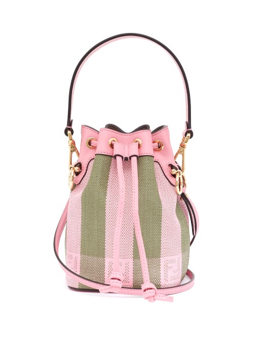 Fendi - Enliven your daily edits with Fendi's pink and khaki-green striped Mon Tresor bucket bag. It