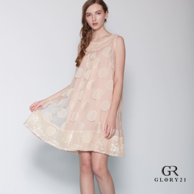 GLORY21 波卡圓點A-Line短洋裝_杏