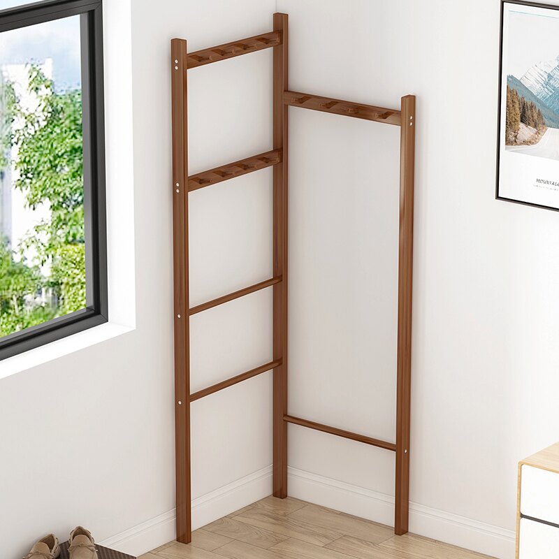 轉角衣帽架 落地衣帽架 簡易衣帽架落地臥室家用轉角掛衣架實木角落置物玄關掛包衣服架子『cyd12991』