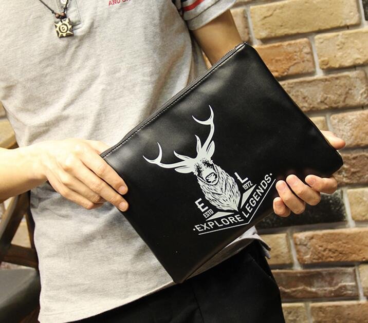 FINDSENSE Z1 韓國 時尚 潮 男 皮質 鹿頭圖案 商務 休閒手提包 手拿包 皮夾包 公事包 側背包