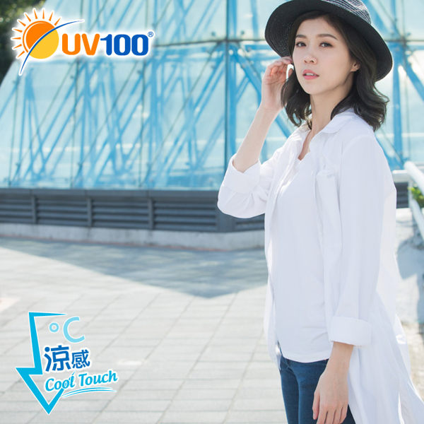 UV100 防曬 抗UV-涼感修身長版襯衫-女