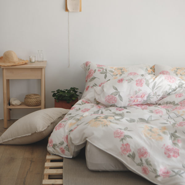 天絲 床包被套組(薄) 雙人【梨花】涼爽親膚 100%tencel 萊賽爾纖維 翔仔居家