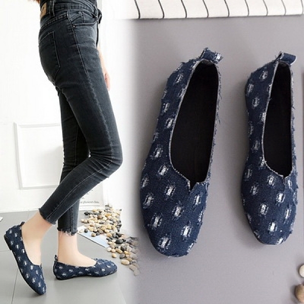 包鞋LoVie韓系牛仔布波點圓頭平底包鞋【02S12525】