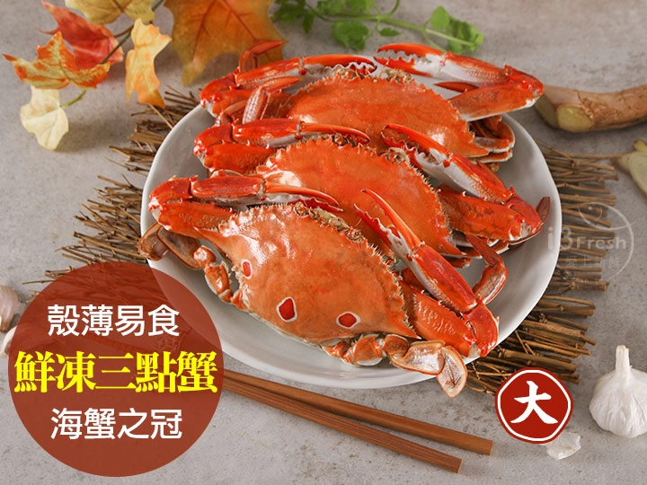 【愛上新鮮】鮮凍野生三點蟹24隻組 (大/500g±10%/2隻/包)