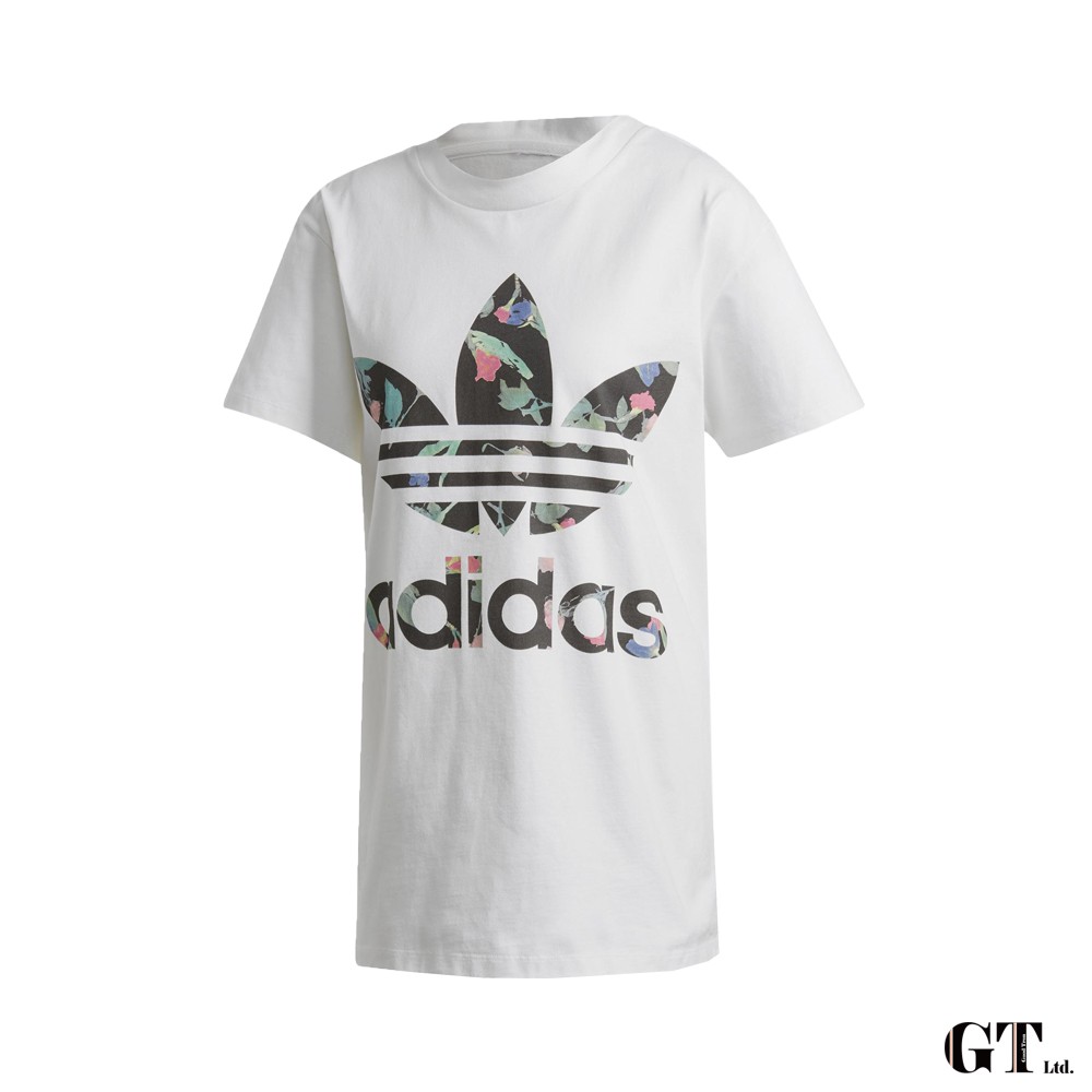 Adidas 白 短袖T恤 女款 楊穎 寬鬆 落肩 純棉 運動 休閒 上衣 短T 基本款 經典款 Logo FL0027