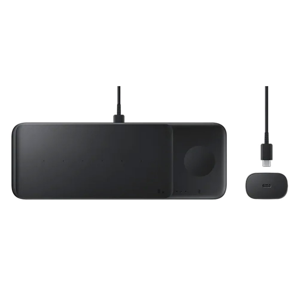 ※可一次充電一支智慧手錶和兩支手機、或一支智慧手錶、一對耳塞式耳機與一支手機等三種裝置的大面積充電板※輕鬆擺放裝置而充電，再也無需擔心擺放不正而充不到電的問題※Galaxy Watch、Galaxy 