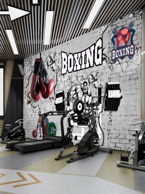 【快速出貨】健身房壁紙3D運動壁畫跆拳道拳擊格斗個性背景墻肌肉男俱樂部墻紙 凱斯頓