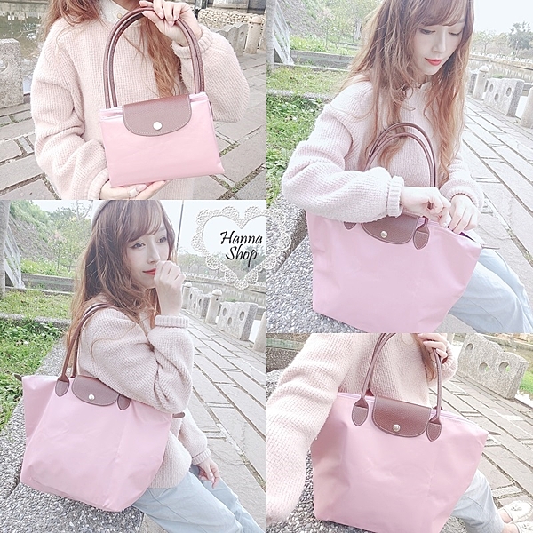 《花花創意会社》法國外流。經典尼龍摺疊包長柄L牌防水簡約質感拉鍊水餃包【H6793】