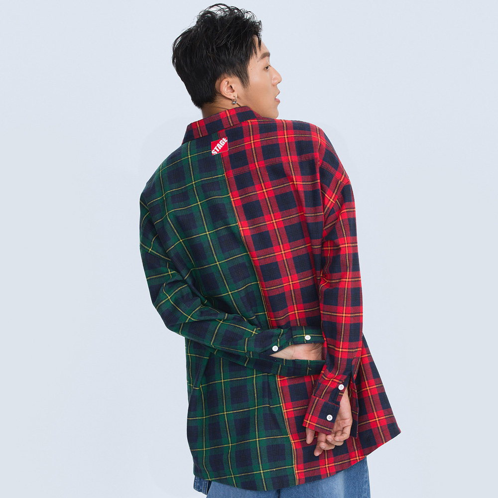 復古拼接格紋襯衫 STAGE FLANNEL LS SHIRT 紅綠色/黃藍色 兩色