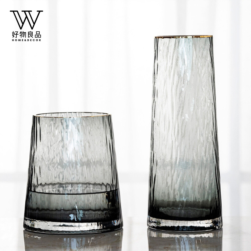 好物良品北歐輕奢透明錘紋玻璃金邊花瓶 (高款/矮款任選) 花藝 花瓶 花器 餐桌擺飾 插花裝飾