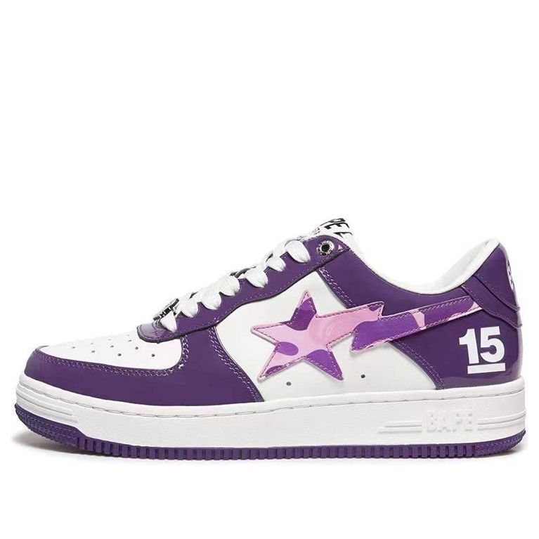 A BATHING APE A Bathing Bape Womens WMNS Sta Taipei 15 Anniversary White Purple Fashion Skate Shoes 1I22-291-001 (Size: US 6)