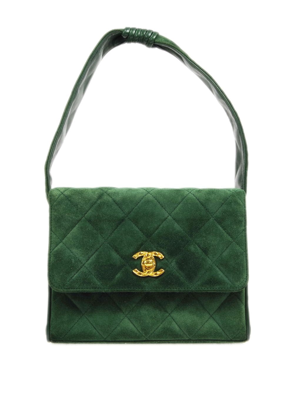 CHANEL Pre-Owned - 1995 CC diamond-quilting shoulder bag - women - Suede - One Size - Green